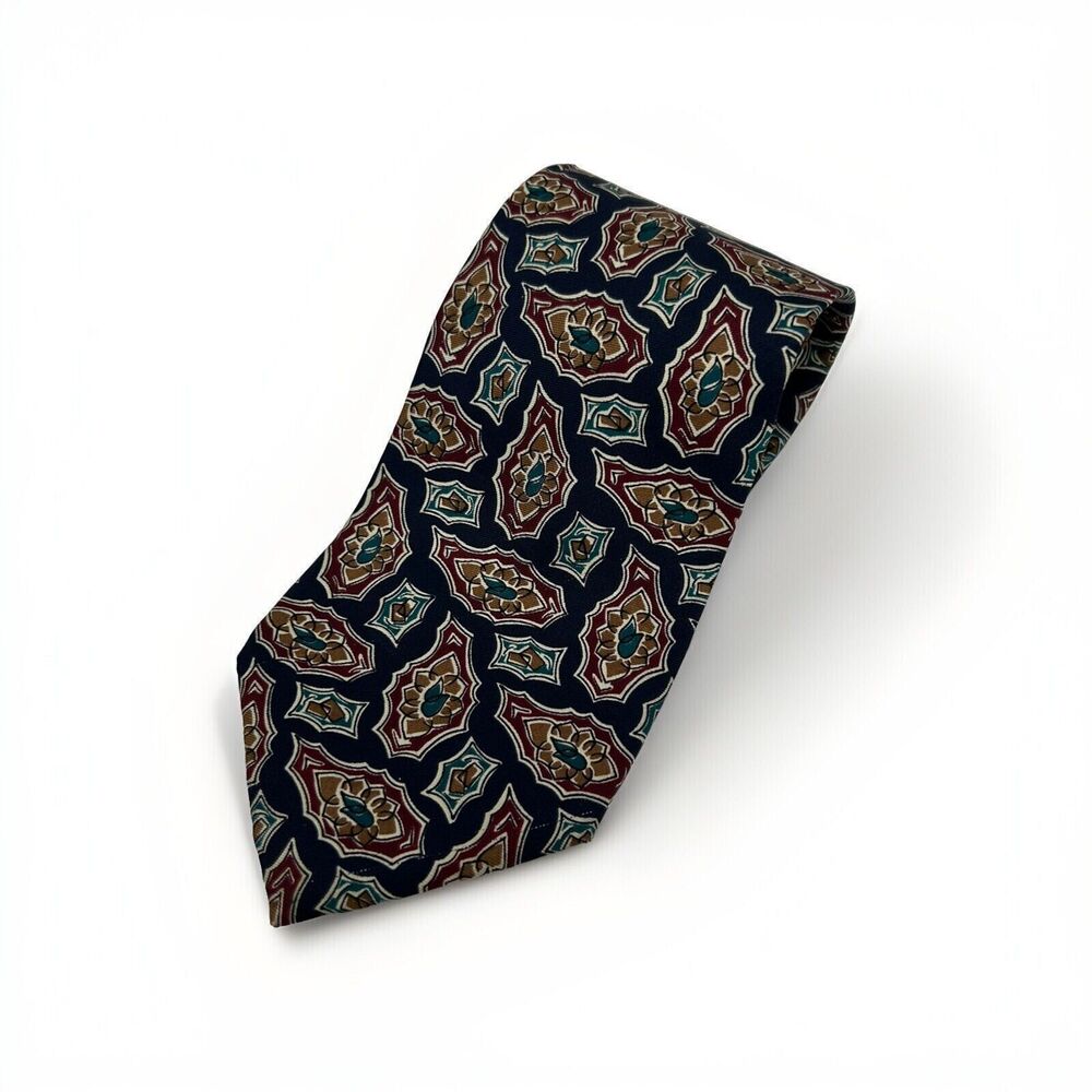 Chaps‎ Ralph Lauren Silk Navy Blue Men's Neck Tie with Abstract Pattern  58"